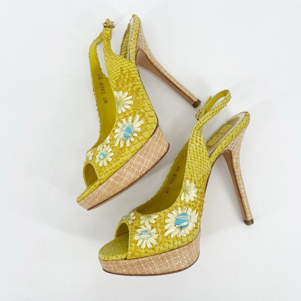 Dior Yellow Python Snakeskin Raffia Embroidered S… - image 4